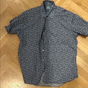 Men's Casual Blue Patterned Button-Down Shirt
